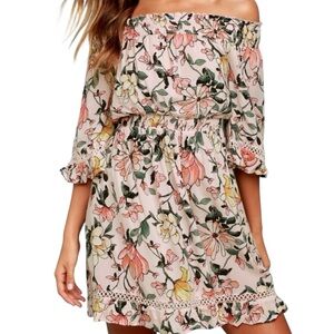 Lulus Floral Hello Darling Blush Pink Off-Shoulder Summer Dress Women S Chic NWT